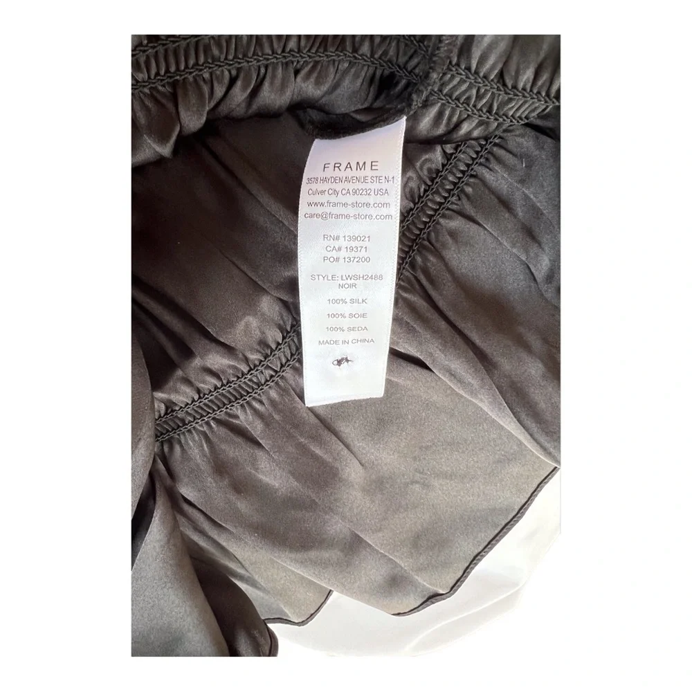 FRAME Ruched V-Neck Silk Short Sleeve Blouse - Picture 5 of 6